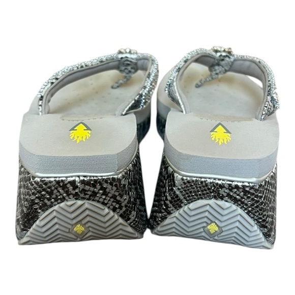 Volatile Gray Snake Print & Silver Embellished Rhinestone Wedge Sandals 7 Y2K - Picture 2 of 4